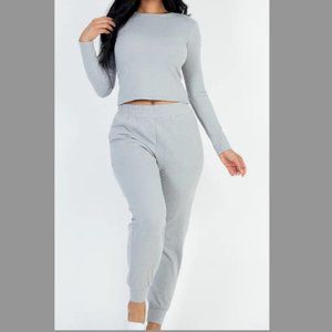 Taking A Break Ribbed Jogger Set NEW Gray